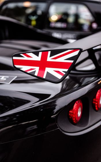 Обои 1600x2560 черный, спортивная машина, флаг Великобритании