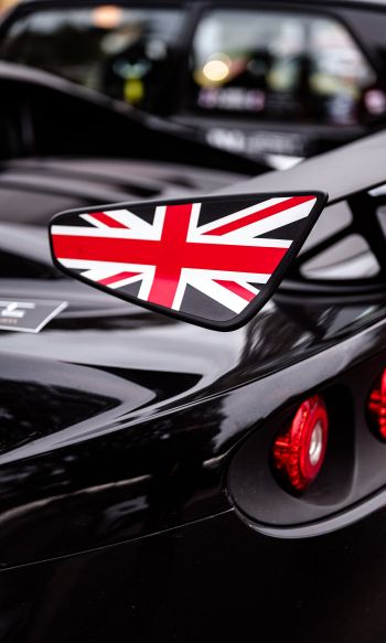 Обои 1200x2000 черный, спортивная машина, флаг Великобритании