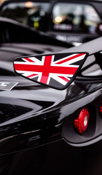 Обои 600x1024 черный, спортивная машина, флаг Великобритании