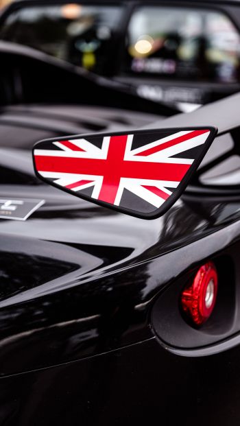 Обои 640x1136 черный, спортивная машина, флаг Великобритании