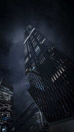 Обои 2160x3840 небоскреб, ночной город, черный