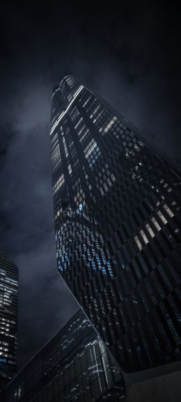 Обои 1440x3200 небоскреб, ночной город, черный