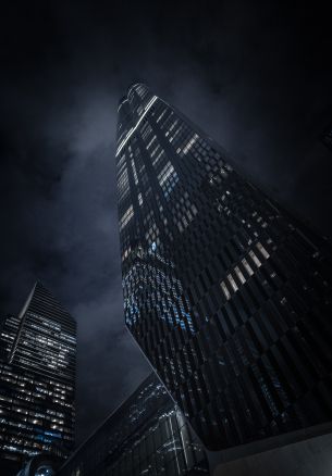 skyscraper, night city, black Wallpaper 1640x2360