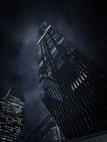 skyscraper, night city, black Wallpaper 2048x2732
