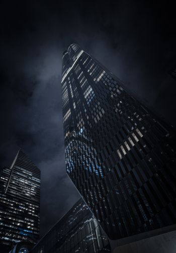 skyscraper, night city, black Wallpaper 1668x2388