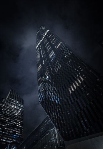 skyscraper, night city, black Wallpaper 1640x2360