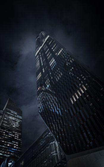 Обои 1752x2800 небоскреб, ночной город, черный