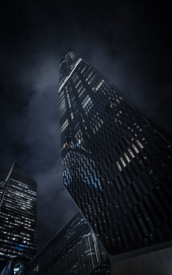 Обои 800x1280 небоскреб, ночной город, черный