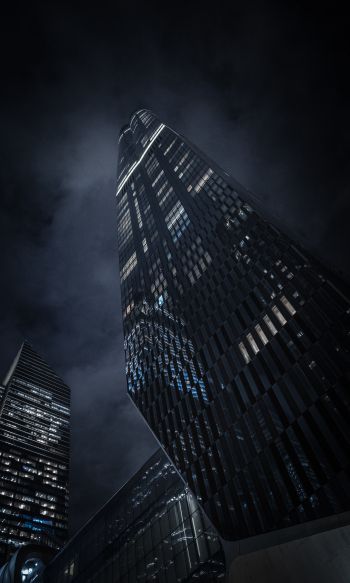 Обои 1200x2000 небоскреб, ночной город, черный