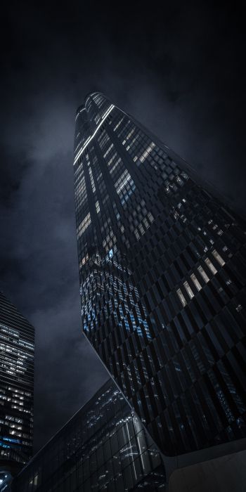 skyscraper, night city, black Wallpaper 720x1440