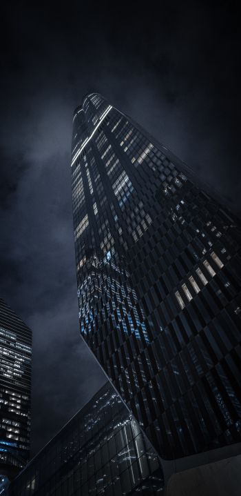 skyscraper, night city, black Wallpaper 1440x2960