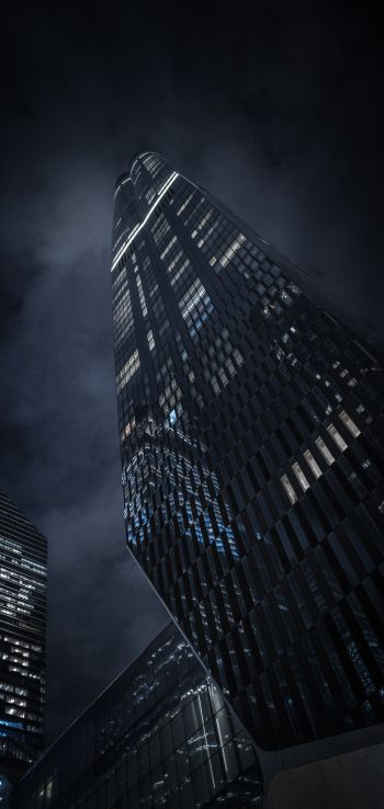 skyscraper, night city, black Wallpaper 1080x2280