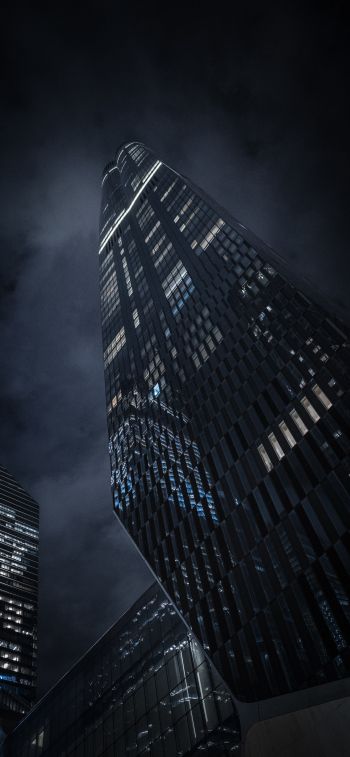skyscraper, night city, black Wallpaper 1170x2532