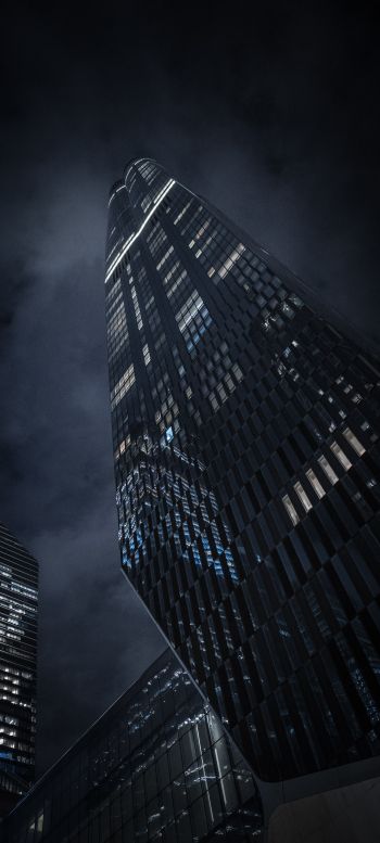 Обои 1440x3200 небоскреб, ночной город, черный