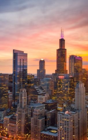 Chicago, bird's eye view, sunset Wallpaper 1752x2800