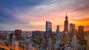 Chicago, bird's eye view, sunset Wallpaper 2560x1440