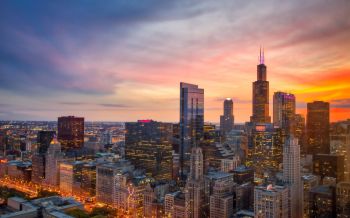 Chicago, bird's eye view, sunset Wallpaper 2560x1600