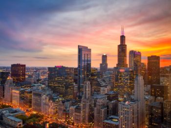 Chicago, bird's eye view, sunset Wallpaper 1024x768