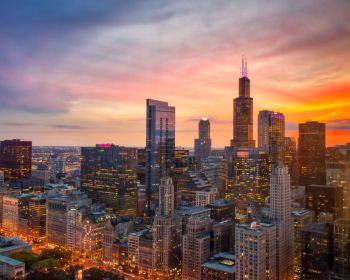 Chicago, bird's eye view, sunset Wallpaper 1280x1024