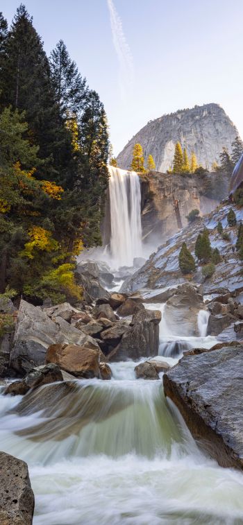 Обои 828x1792 Йосемитский национальный парк, водопад, река