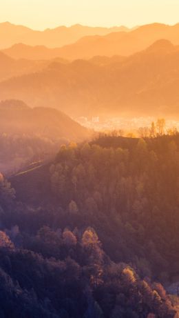 bird's eye view, mountain range, dawn Wallpaper 640x1136