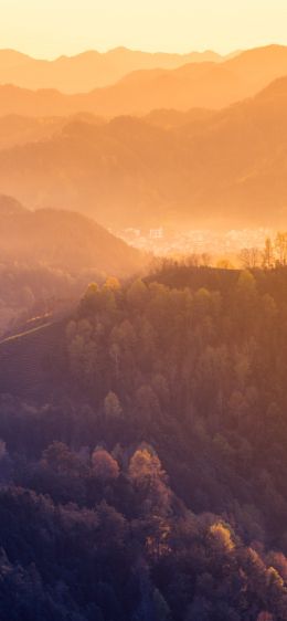 bird's eye view, mountain range, dawn Wallpaper 1242x2688