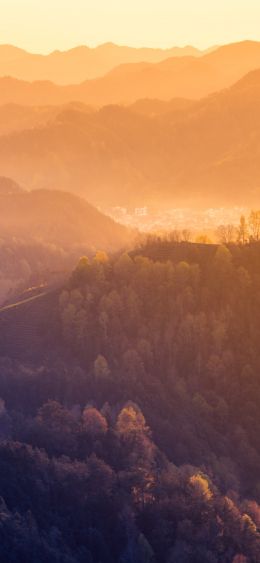 bird's eye view, mountain range, dawn Wallpaper 1080x2340