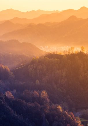 bird's eye view, mountain range, dawn Wallpaper 1668x2388