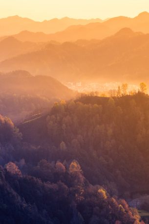 bird's eye view, mountain range, dawn Wallpaper 640x960