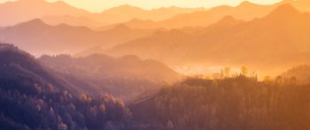 bird's eye view, mountain range, dawn Wallpaper 2560x1080