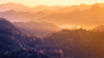 bird's eye view, mountain range, dawn Wallpaper 1600x900