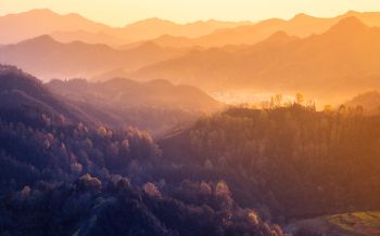 bird's eye view, mountain range, dawn Wallpaper 2560x1600