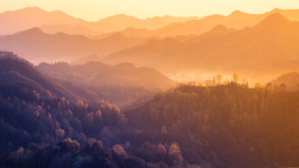 bird's eye view, mountain range, dawn Wallpaper 2048x1152