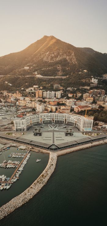 Salerno, bird's eye view, Italy Wallpaper 1080x2280