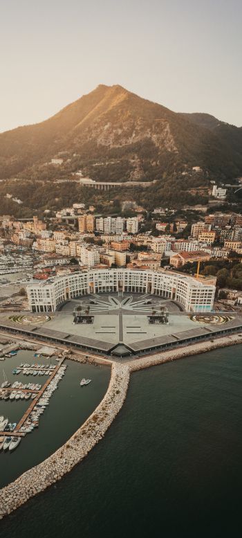 Salerno, bird's eye view, Italy Wallpaper 1440x3200