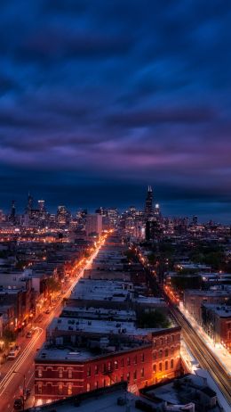 Chicago, night city, metropolis Wallpaper 2160x3840