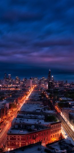 Chicago, night city, metropolis Wallpaper 1080x2220