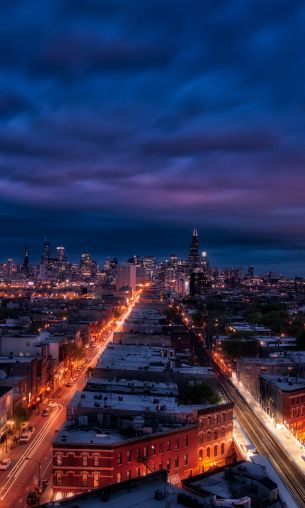 Chicago, night city, metropolis Wallpaper 1200x2000