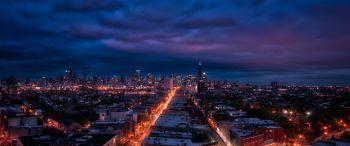 Chicago, night city, metropolis Wallpaper 3440x1440