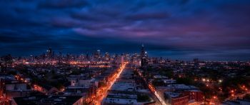 Chicago, night city, metropolis Wallpaper 2560x1080
