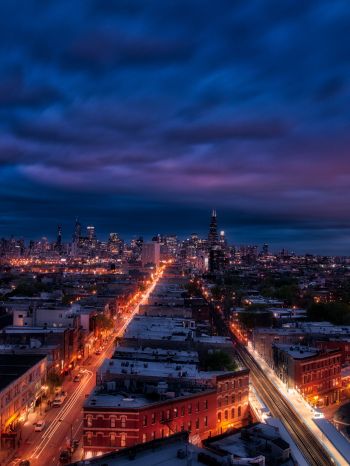 Chicago, night city, metropolis Wallpaper 1536x2048