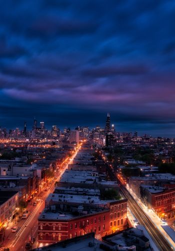 Chicago, night city, metropolis Wallpaper 1668x2388
