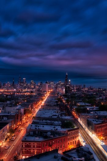Chicago, night city, metropolis Wallpaper 640x960