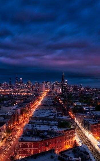 Chicago, night city, metropolis Wallpaper 1752x2800