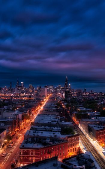 Chicago, night city, metropolis Wallpaper 800x1280
