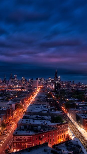 Обои 640x1136 Чикаго, ночной город, мегаполис