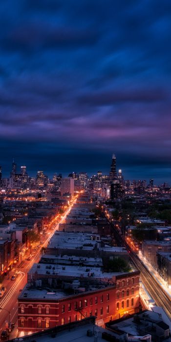 Chicago, night city, metropolis Wallpaper 720x1440