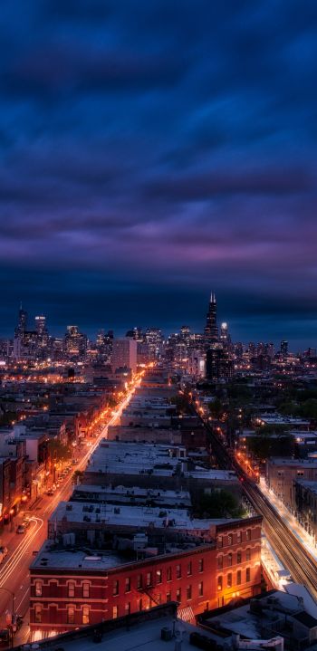 Chicago, night city, metropolis Wallpaper 1440x2960