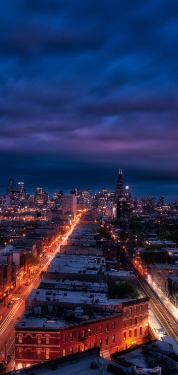 Chicago, night city, metropolis Wallpaper 1080x2280