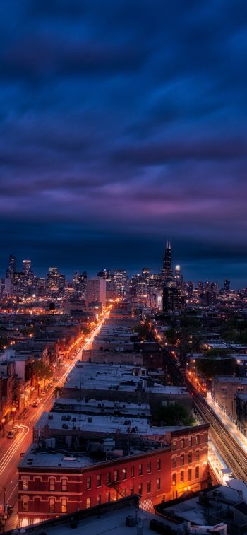 Chicago, night city, metropolis Wallpaper 1284x2778